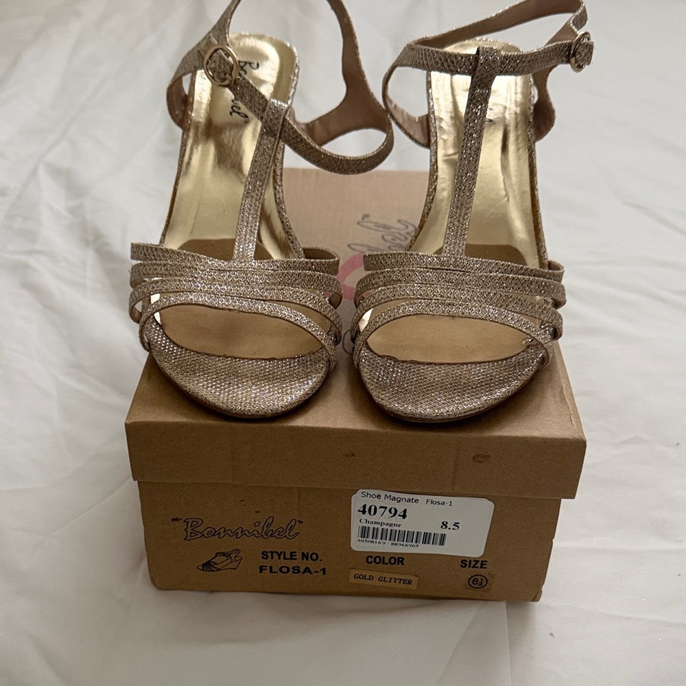 Bonnibel Glittery Gold Strappy Heels